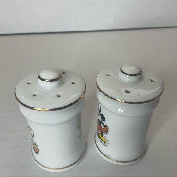 MICKEY Mouse Salt and Pepper Shakers White Ceramic With Gold Trim - Picture 5 of 6